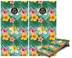 Cornhole Game Board Vinyl Skin Wrap Kit - Premium Laminated - Beach Flowers 02 Seafoam Green fits 24x48 game boards (GAMEBOARDS NOT INCLUDED)
